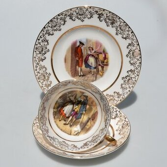 Starožitný porcelánový trojset - Gavalier a predavačka
