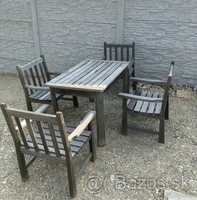 TEAK - Masivny set - Stol a 4 stolice - s patinou
