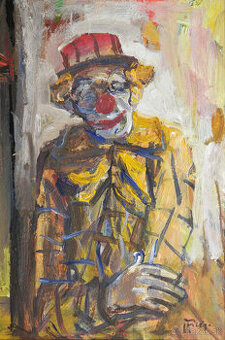 Filep Štefan, Klaunik, olej na sololite, 34x23