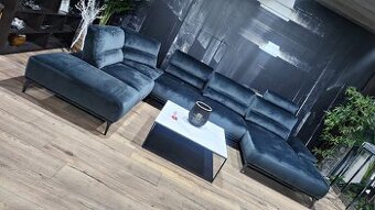 Kvalitna dymovo-modra zamatova sedacka (U-shape)