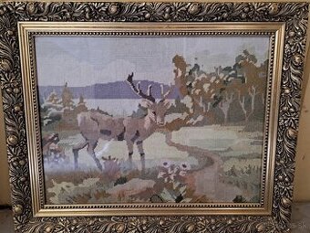 Predám ručne vyšívaný obraz zarámovaný +nádherný rám