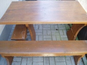 zahradny stol + 2x lavica masiv