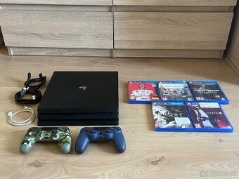 Playstation 4 Pro 1TB + ovládače , kabeláž a hry