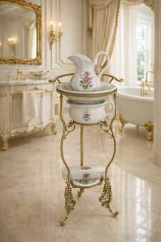 Retro porcelánový mycí set na kovovém stojanu