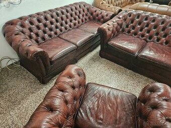 CHESTERFIELD ŠTÝL,SEDAČKA KOŽENÁ 3+2+1,ZĽACNENÁ