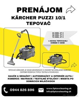 Prenájom Tepovač / Vapka / Ozón / Odvlhčovač / Parný čistič