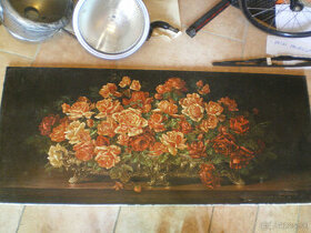 Velká zajímavá olejomalba na plátně-Mísa s růžemi.