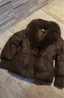 Vintage hnedá puffer bunda s kožušinou jarná/jesenná