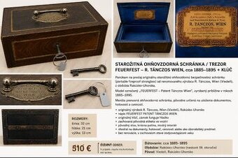 Starožitná ohňovzdorná schránka originál+klúč