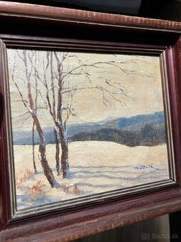 STARÝ OBRAZ – ZIMNÁ KRAJINA, OLEJ NA PLÁTNE