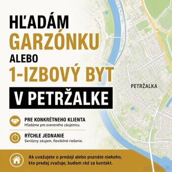 Hľadám garzónku alebo 1-izbový byt v Petržalke