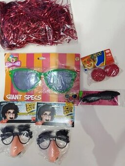 Karnevalové masky, okuliare, penové nosy, parochna, fuzy...