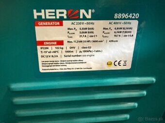 NOVÁ nepoužitá Elektrocentrála HERON benzín, 6,8kW/6,3kW,