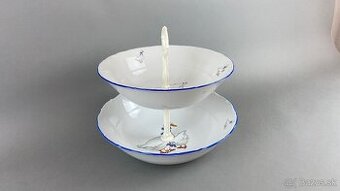 Etažér s motívom husí, modrá linka, porcelán