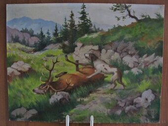 nabízím obraz štvanice ,65x50 cm, sign O Bošovský