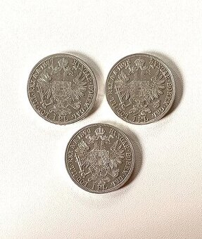 Strieborné mince 1 Florin (Zlatník) 1877, 1878, 1879 - EF/VF