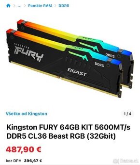 64GB DDR5 Kingston FURY Beast 5600 MHz