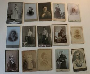 Staré fotografie na kartóne - kabinetky 15ks - ženy