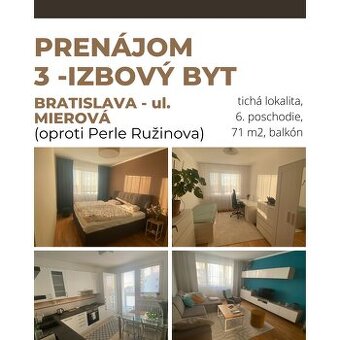 3 izbovy byt na prenajom - MIEROVA ULICA - RUZINOV