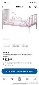 Ikea detská rastúca posteľ Minnen + matrac Nattsmyg