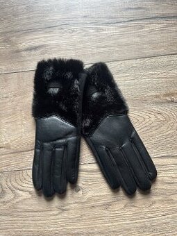Damske cierne rukavice s umelou kozusinou