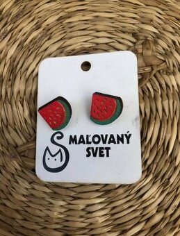 ———Nové drevené handmade náušnice melóny, 4 E——