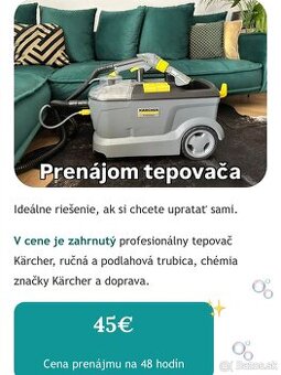 Tepovanie, prenájom tepovača (upratovací servis)