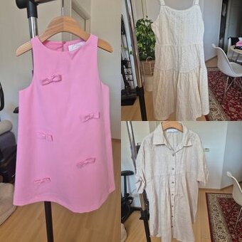 Zara ružové a háčkované šaty veľkosť 131cm a košele véd 130c