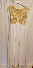 Šaty S213 - dlhé, biele a zlaté zdobenie, veľ.38