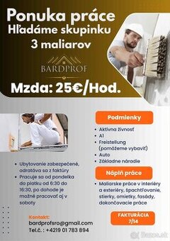 Ponuka práce- maliarske práce, fasády