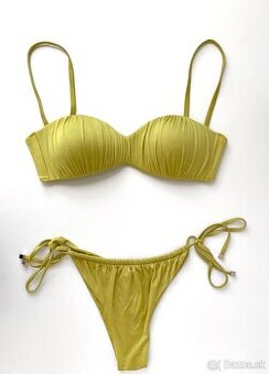 Calzedonia zelené satén bikini bandeau brazil Kendall XS