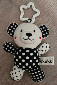 Plyšová hračka s hrkálkou Akuku medvedík čiernobiely