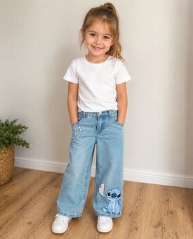 Dievčenské jeansy Stitch – nové, veľ. 128