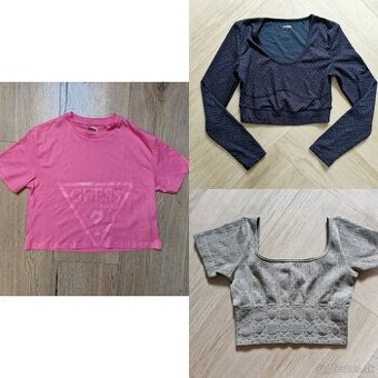 NOVE Guess monogram bielo bezovy,ruzovy,khaki,modry crop top