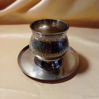 Starožitná alpaková cukornička s podšálkou