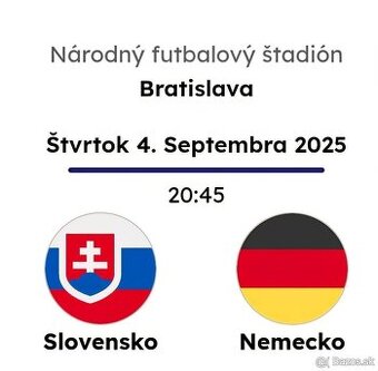 Predám vstupenky Slovensko - Nemecko