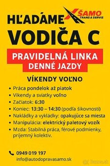 Vodič C – pravidelná linka, denné jazdy, víkendy voľno ZV