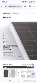 Solarne panely JA solar 530w dual