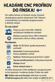 ⭐⭐⭐ FÍNSKO - CNC OPERÁTOR/PROGRAMÁTOR