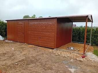 Plechová garáž ELEGANT 7×4 m + prístrešok 2×4 m