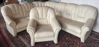 Celokožená rohová sedací souprava s křeslem,6146