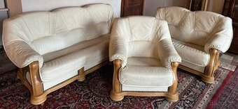 Rustikální kožená dubová souprava 3+2+1, 6287