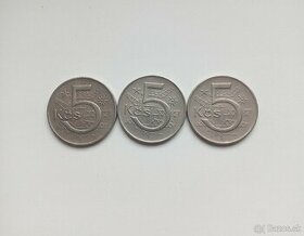 Predám komplet mince 5 kčs 1974 všetky 3 varianty, ČSSR