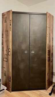 Rohová šatníková skriňa FARGO 17 – smrek canyon / sivá