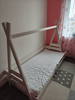 Moderná detská posteľ typu Típí – biela, so zábranou