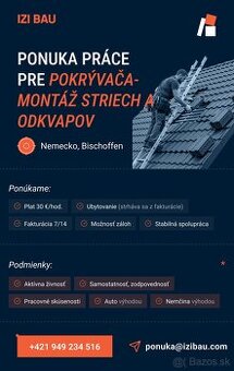 Ponuka práce Nemecko- Hľadáme strechára– montáž striech a o