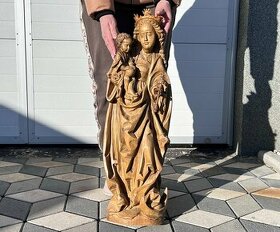 Veliká dřevěná socha Panna Marie s Ježíškem -drevořezba