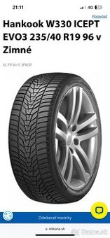 Pneumatiky Hankook W330 Winter icept evo3 XL 235/40 R19