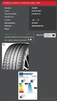4x Pneu letné 215/55 R18 95H