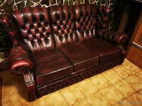 Queen Anne burgundy chesterfield sofa